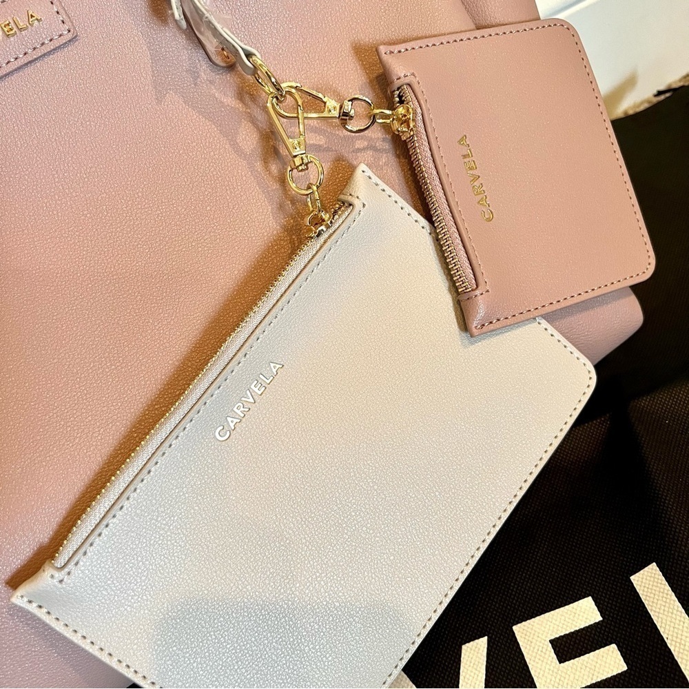 NWT Carvela Kurt Geiger Freya 2 Triple Tote Bag Blush pink with 2 wallets set - Picture 3 of 13